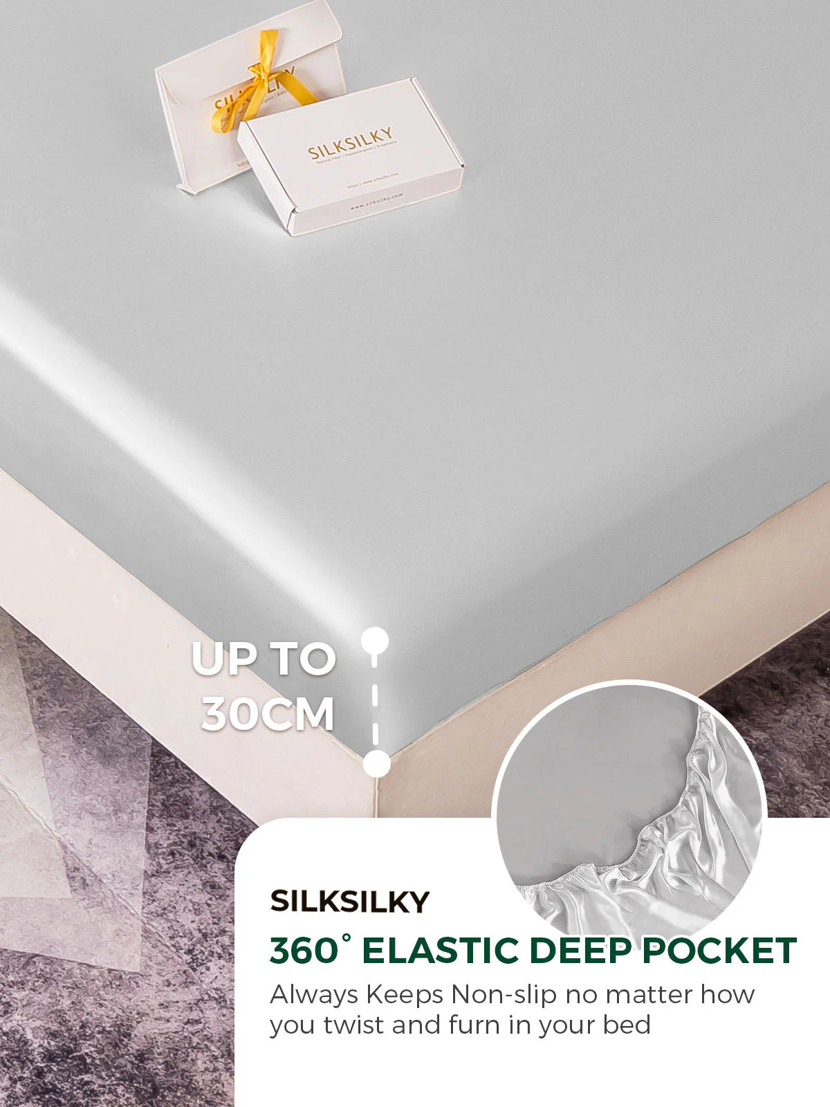 19Momme 4Pcs Silk Set Fitted&Flat Sheets+2x Pillowcases - Image 59