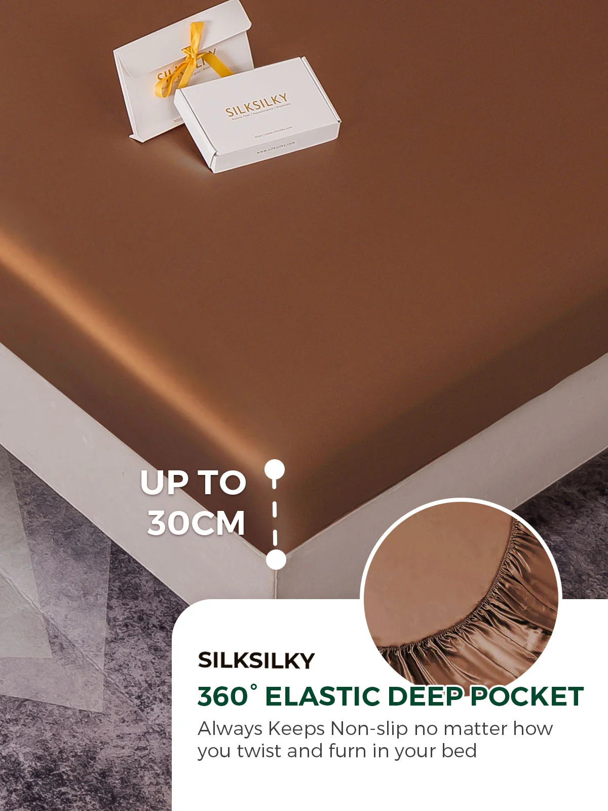 19Momme 4Pcs Silk Set Fitted&Flat Sheets+2x Pillowcases - Image 77