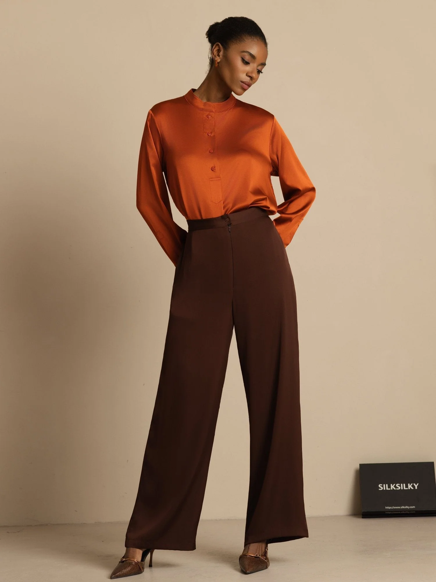 19Momme Silk Women’s Wide-Leg High-Waist Business Casual Pants - Image 7