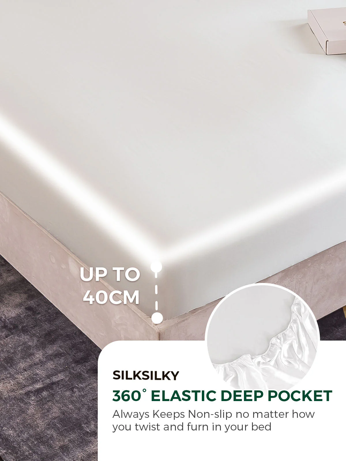 22Momme Silk 4Pcs Set Fitted&Flat Sheets+2x Pillowcases - Image 12