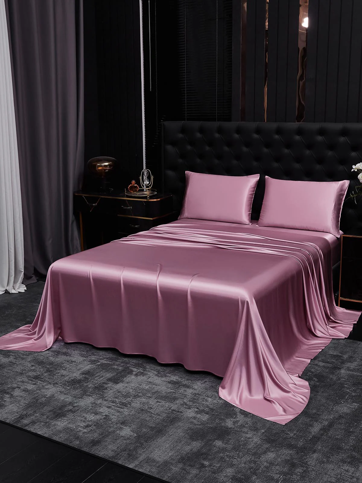 22Momme Silk 4Pcs Set Fitted&Flat Sheets+2x Pillowcases - Image 73
