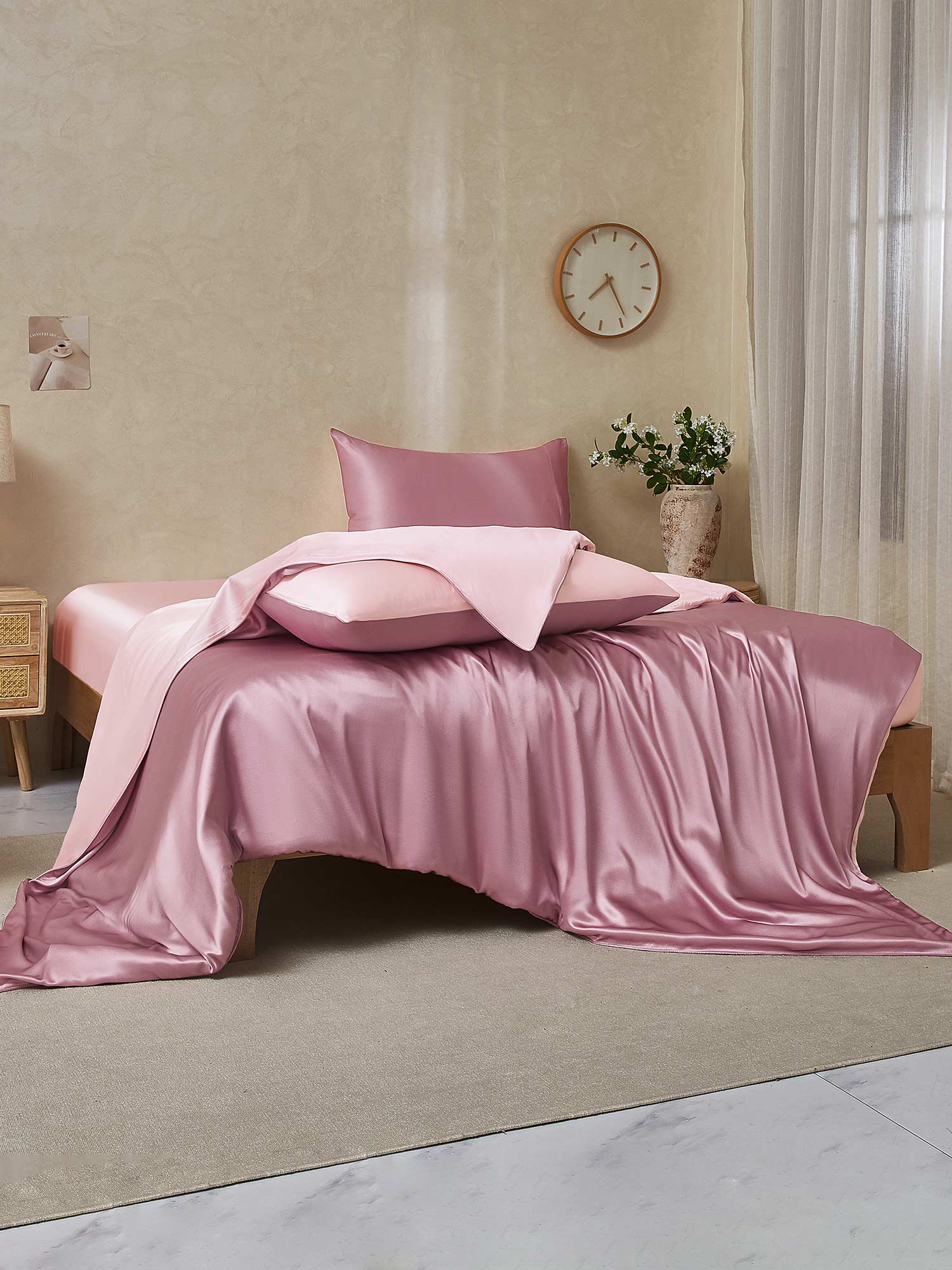 22Momme 4Pcs Silk Set Doona Cover+Fitted Sheet+2x Pillowcases - Image 80