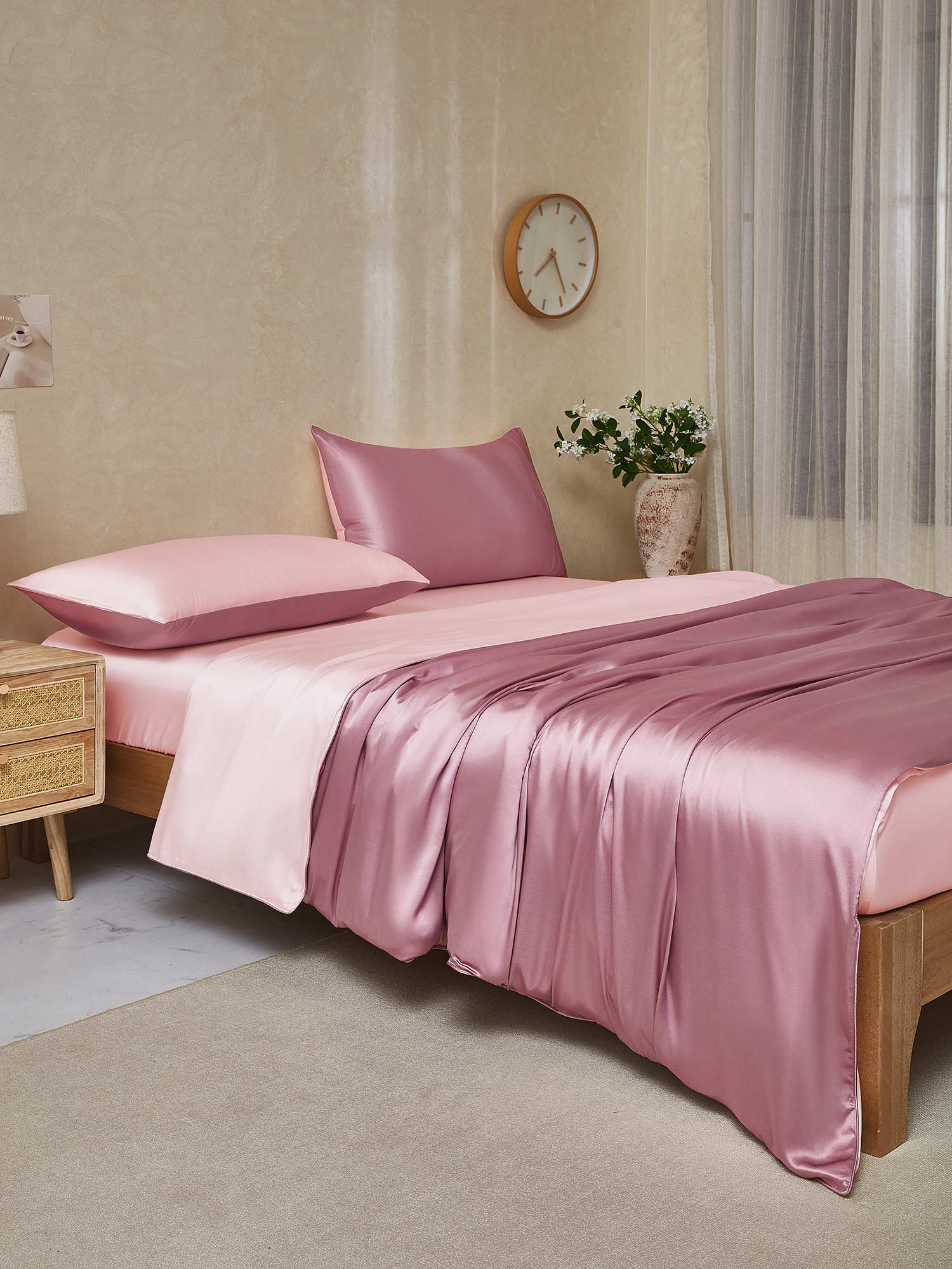 22Momme 4Pcs Silk Set Doona Cover+Fitted Sheet+2x Pillowcases - Image 81