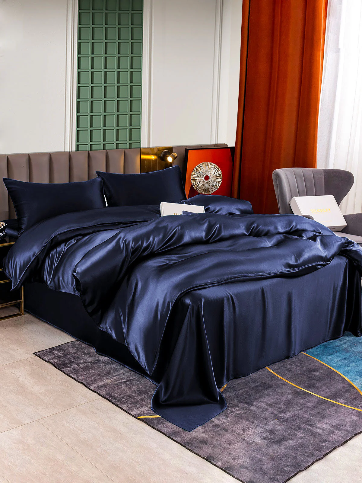 25Momme 4Pcs Silk Set Doona Cover+Flat Sheet+2x Pillowcases - Image 12