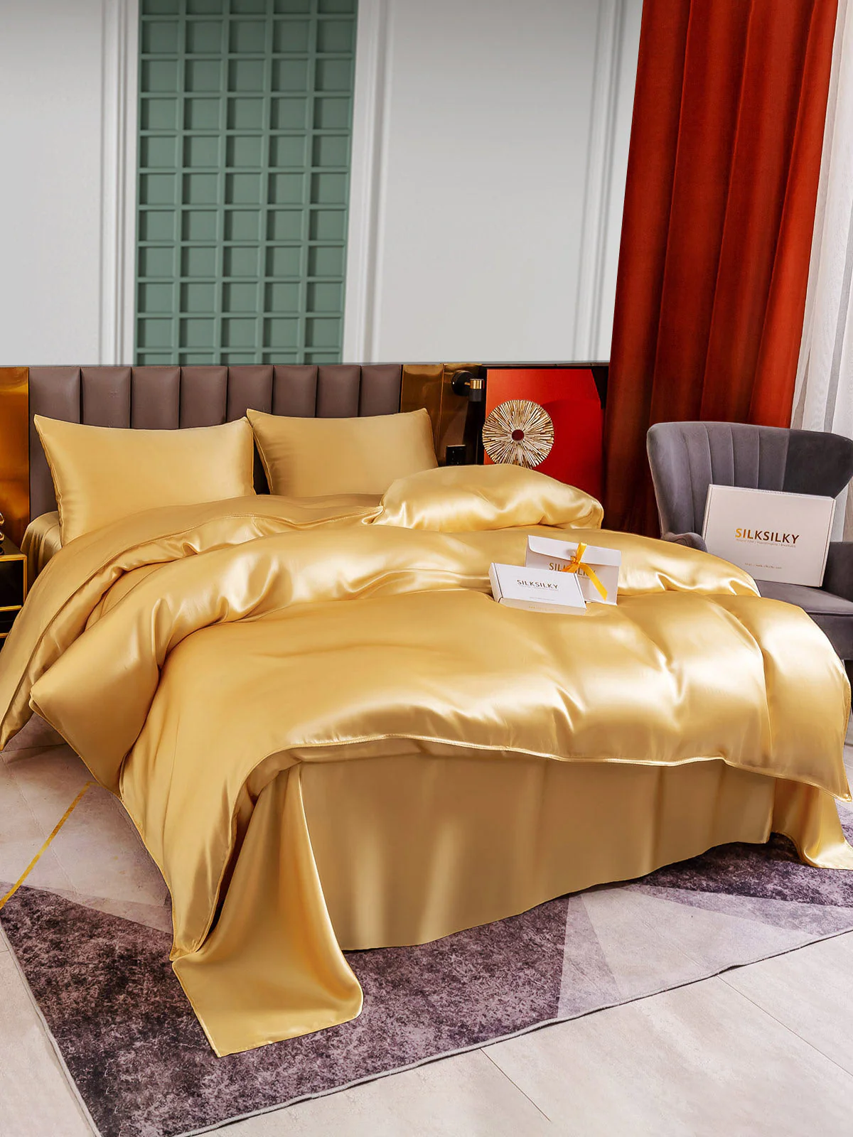 25Momme 4Pcs Silk Set Doona Cover+Flat Sheet+2x Pillowcases - Image 29