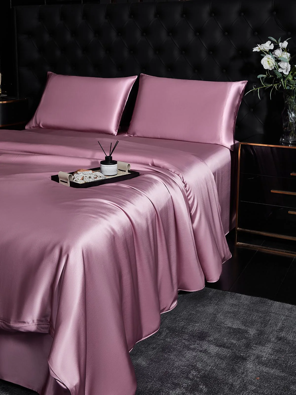 25Momme 4Pcs Silk Set Doona Cover+Flat Sheet+2x Pillowcases - Image 59