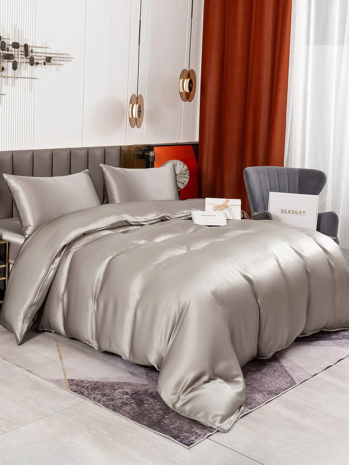 19Momme 4Pcs Silk Set Doona Cover+Fitted Sheet+2x Pillowcases - Image 43