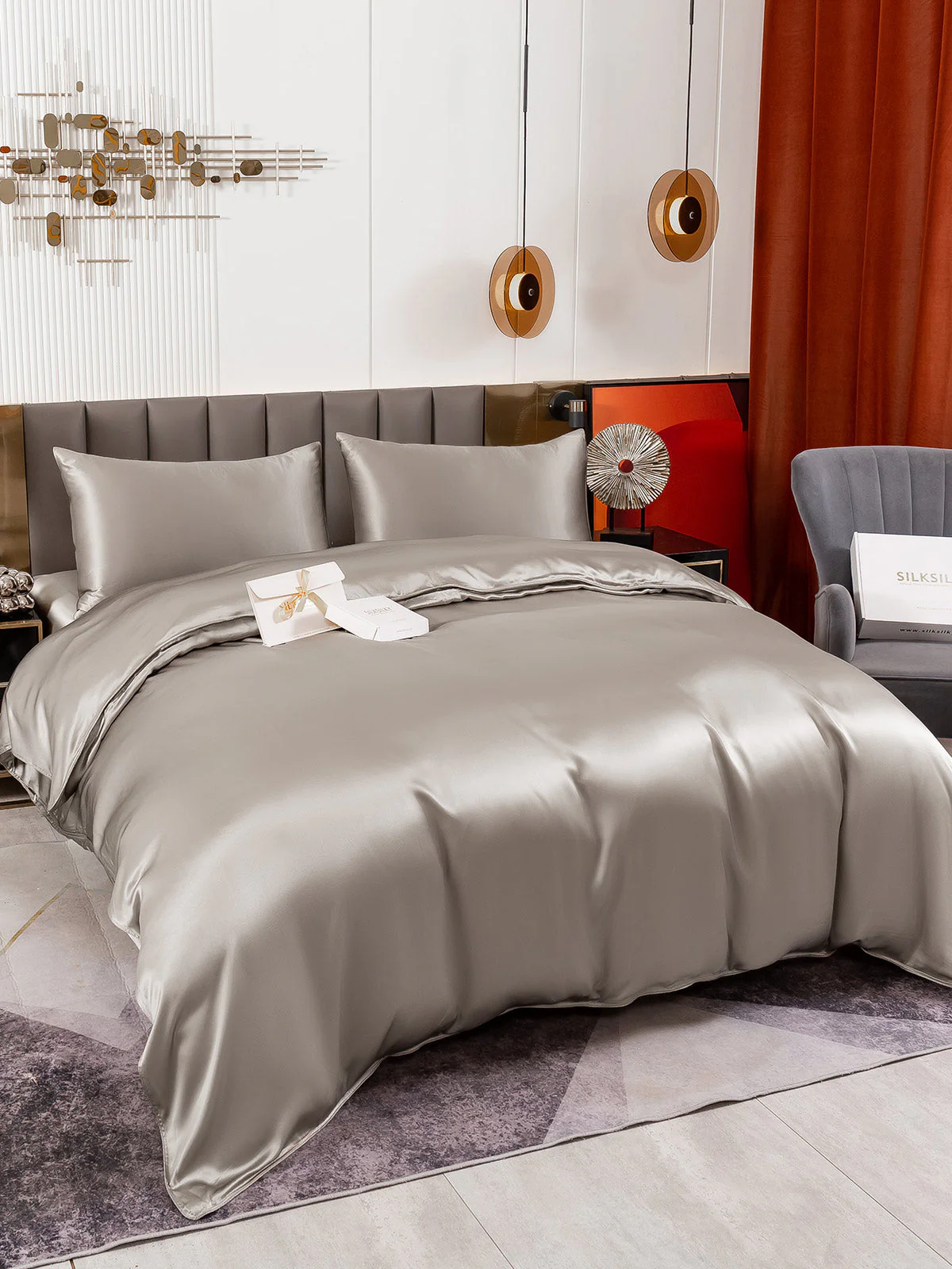 19Momme 4Pcs Silk Set Doona Cover+Fitted Sheet+2x Pillowcases - Image 46