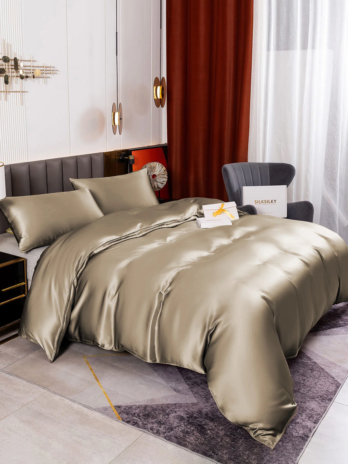 19Momme 4Pcs Silk Set Doona Cover+Fitted Sheet+2x Pillowcases - Image 65