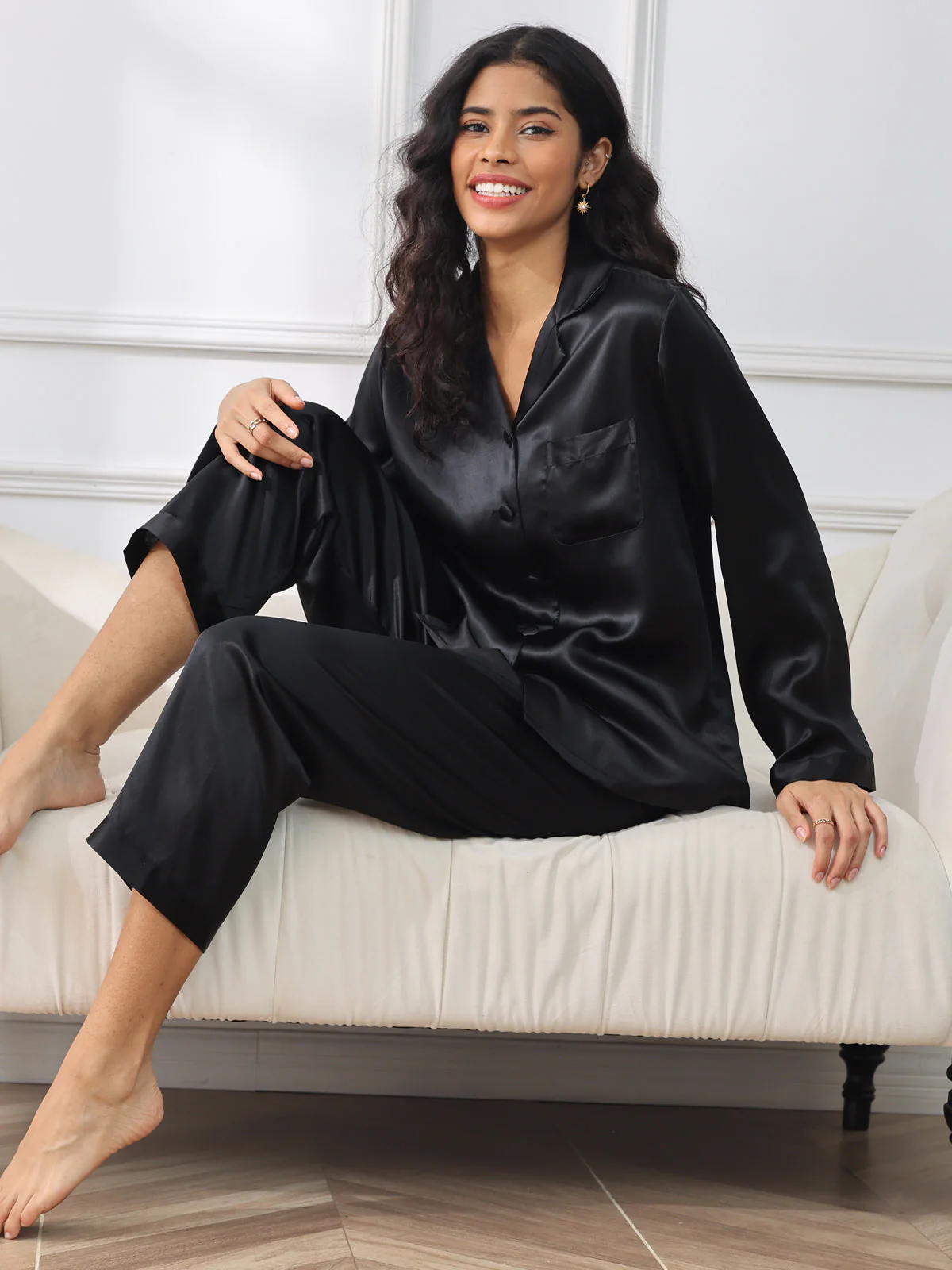 Women's Pure Silk Long Sleeve Pyjamas Set - Image 40