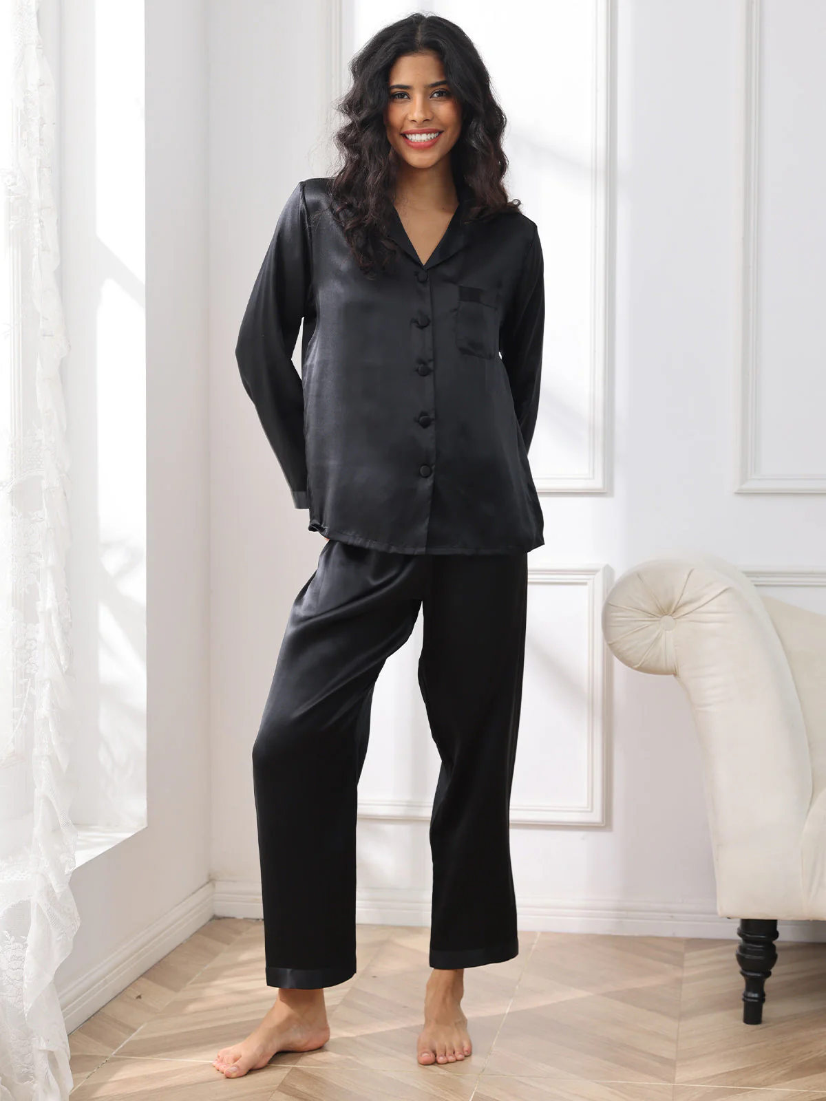 Women's Pure Silk Long Sleeve Pyjamas Set - Image 42