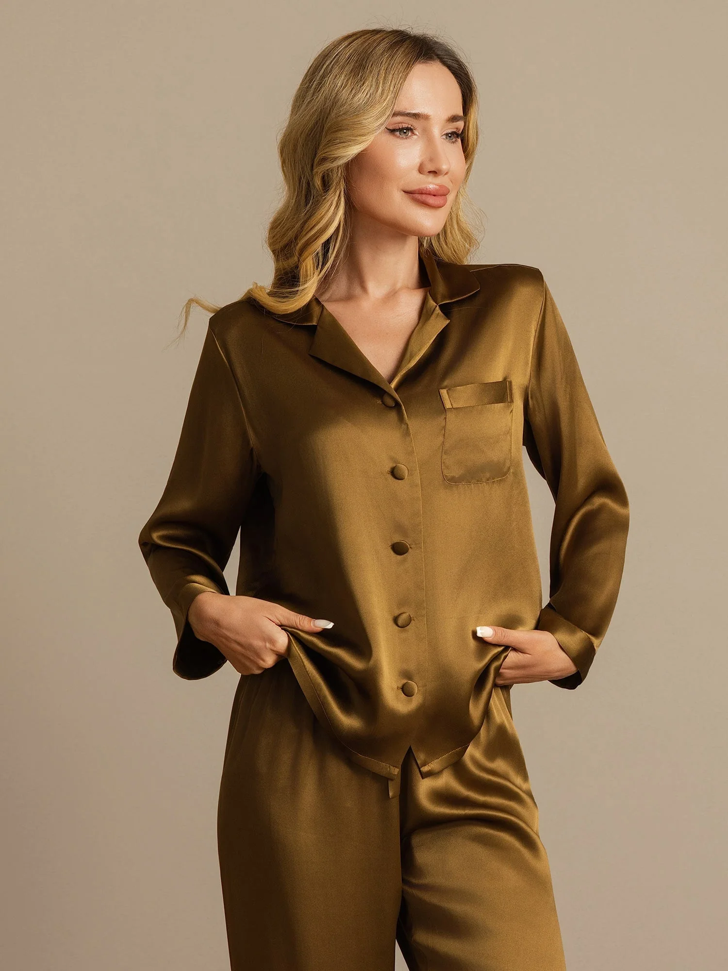 Women's Pure Silk Long Sleeve Pyjamas Set - Image 68