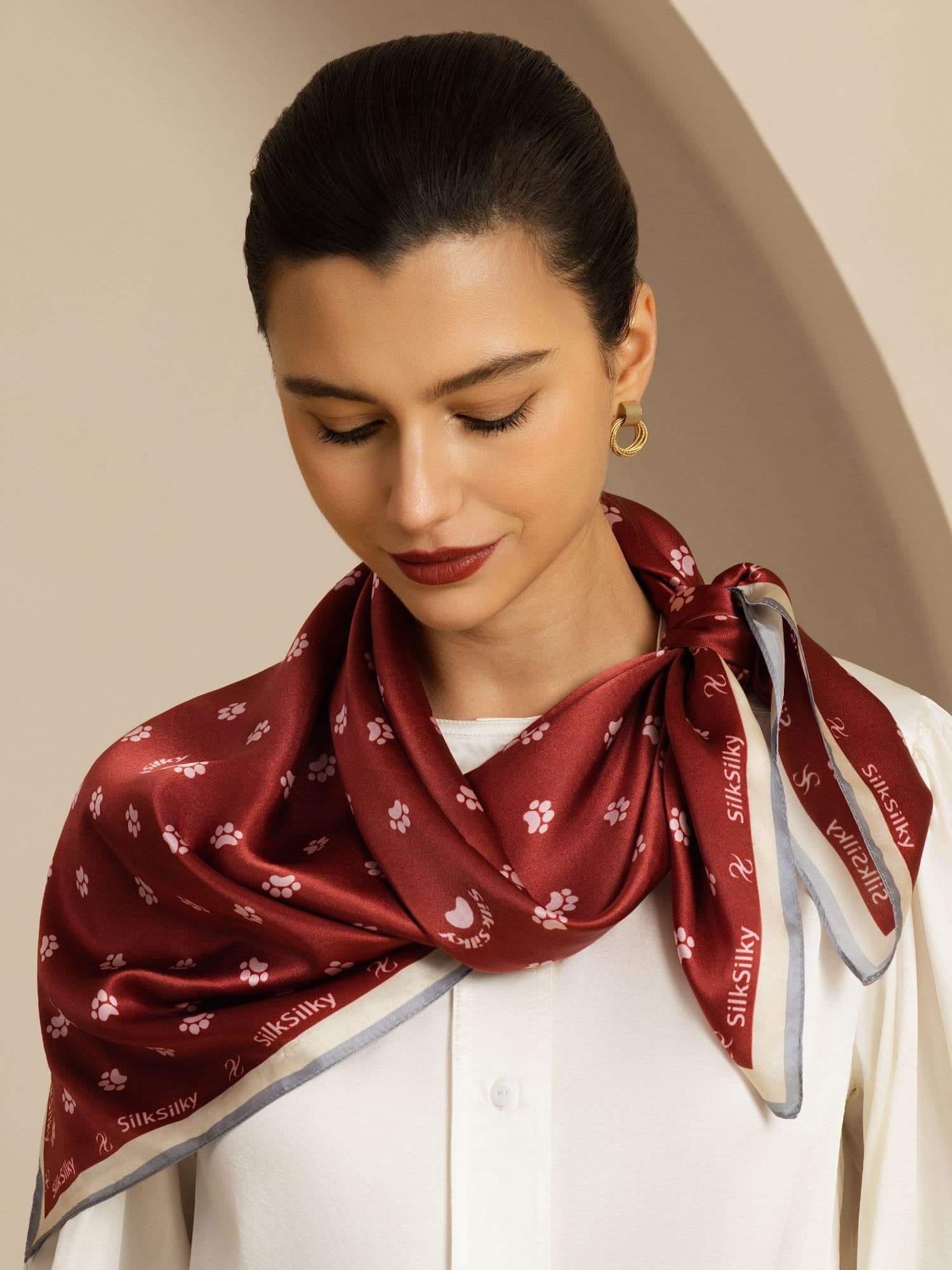 Pure Silk Paw Print Square Scarf - Size 90x90cm - Image 3