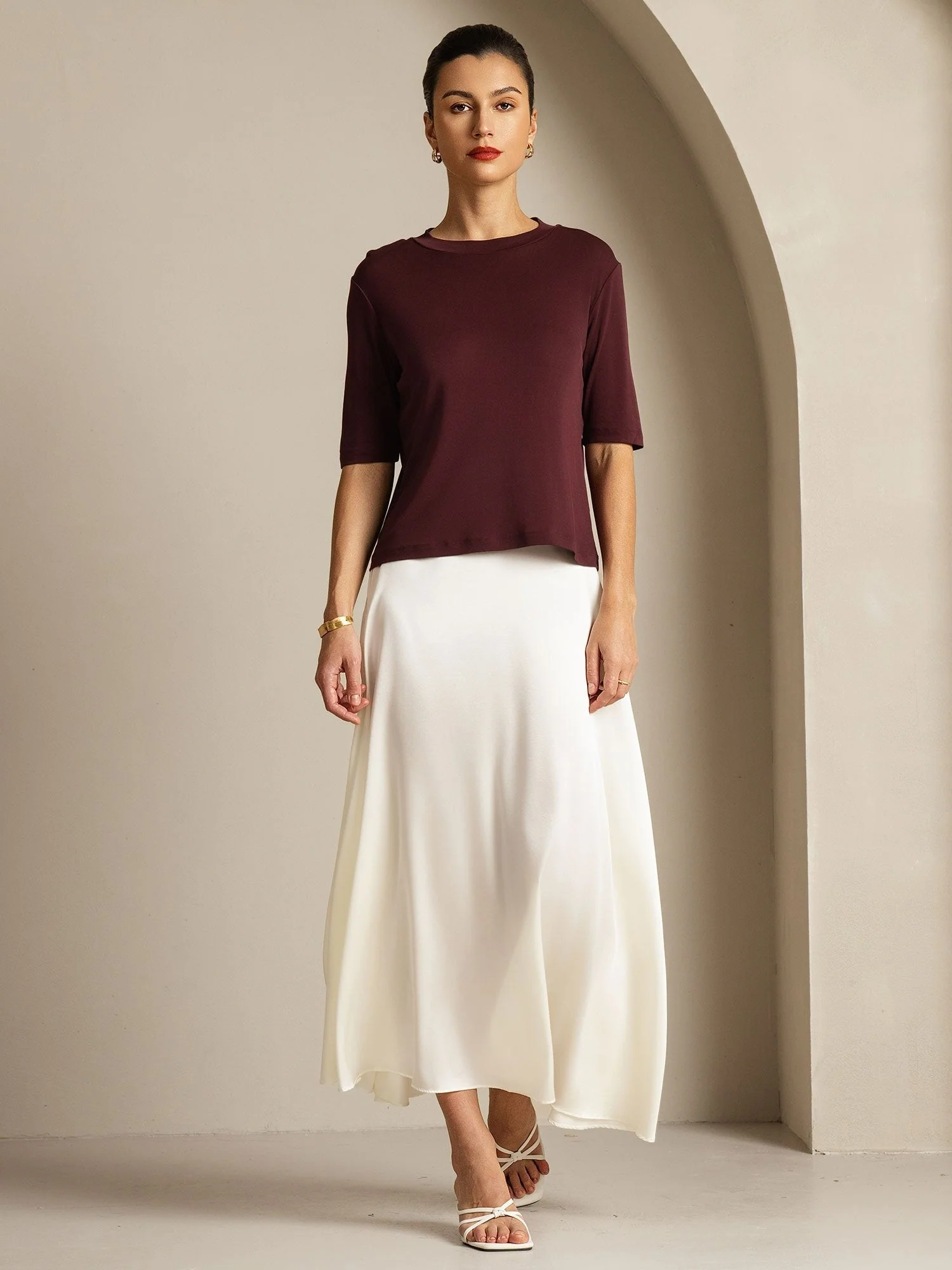 Women's Pure Silk Half Sleeve Round Neck T-Shirt - Image 23