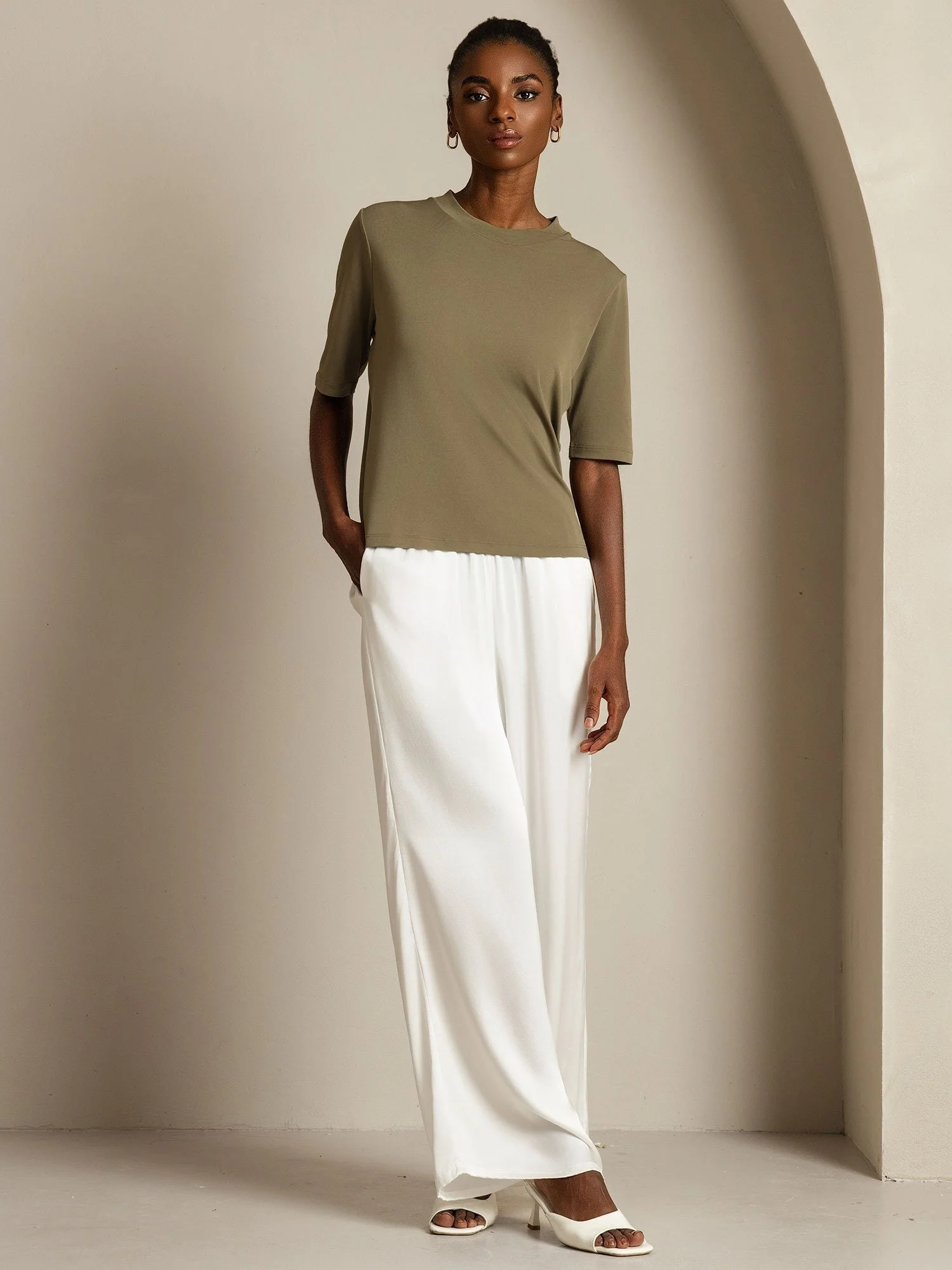 Women's Pure Silk Half Sleeve Round Neck T-Shirt - Image 40