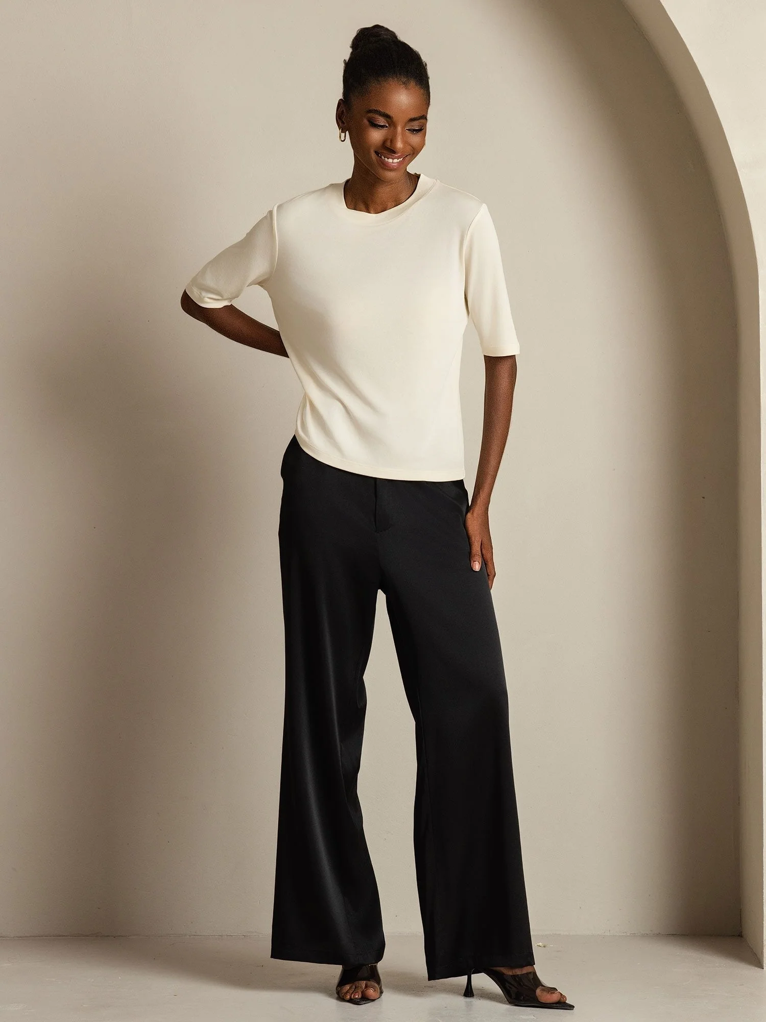 Women's Pure Silk Half Sleeve Round Neck T-Shirt - Image 7