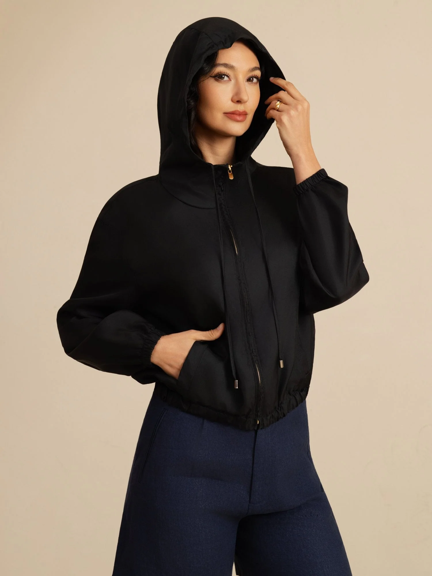 Pure Silk Women's Short Hooded Jacket With Pockets - Image 12